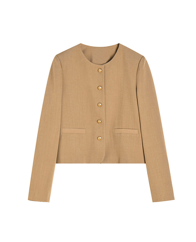 Classic Round Neck Short Wool Blend Jacket