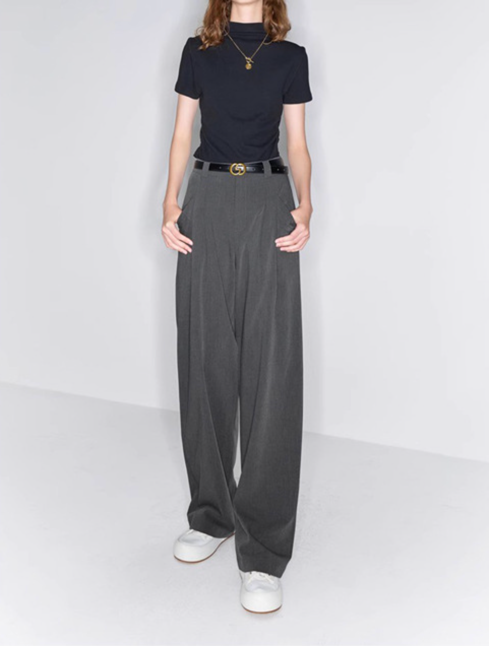 High-Waisted Wide-Leg Classic Trousers