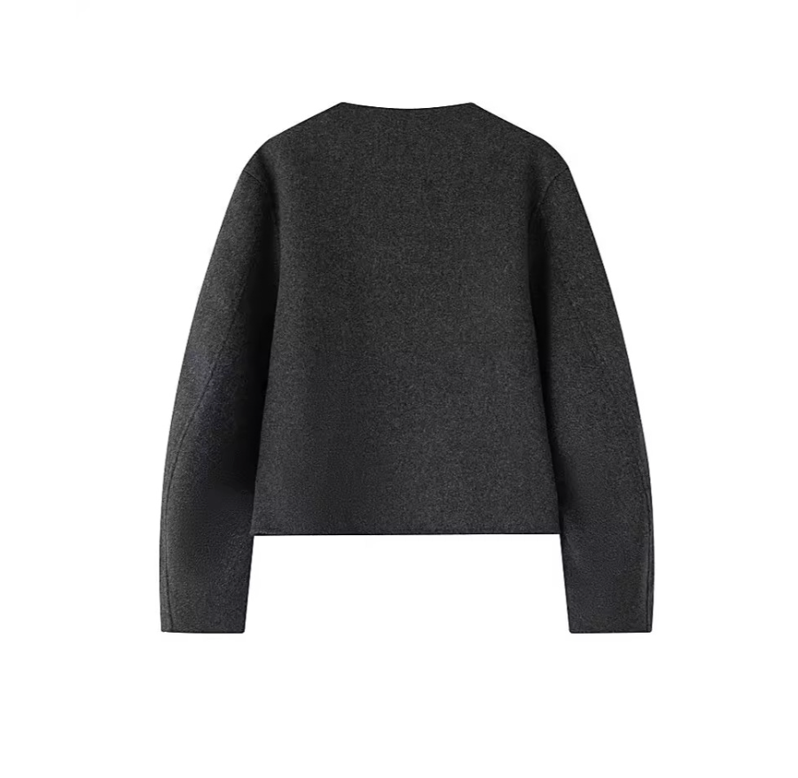 Short Wool Blend Round-Neck Jacket