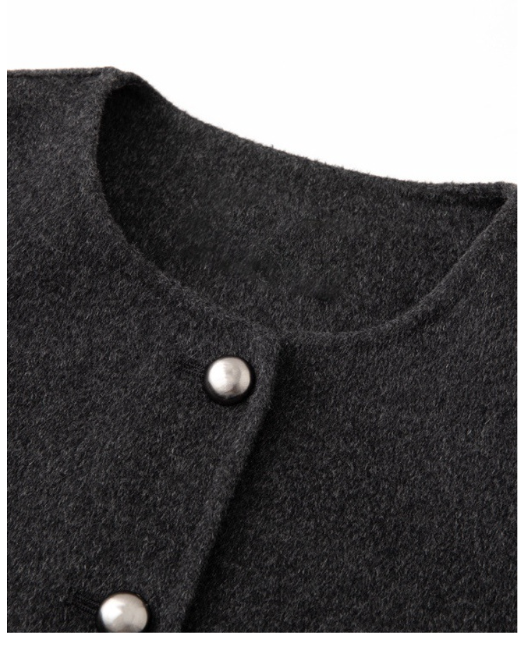 Short Wool Blend Round-Neck Jacket