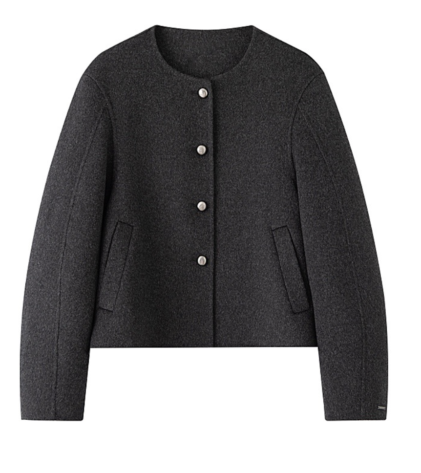Short Wool Blend Round-Neck Jacket