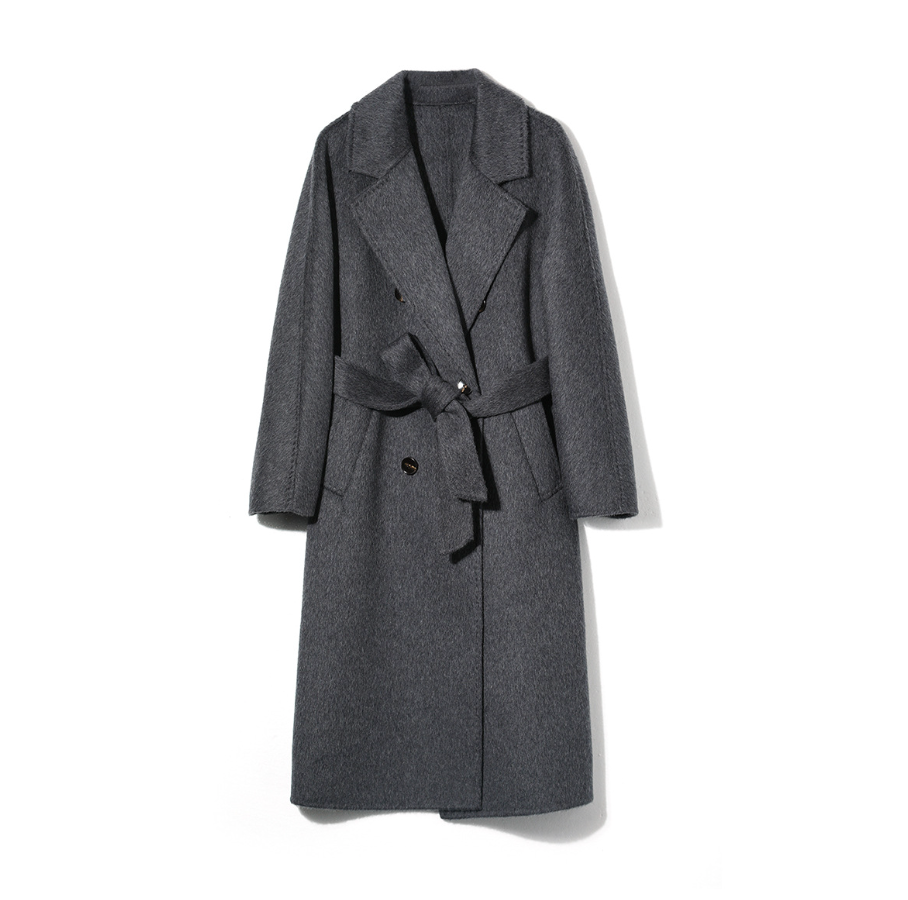 Classic Long Wool-Alpaca Coat – Double-Breasted British Style