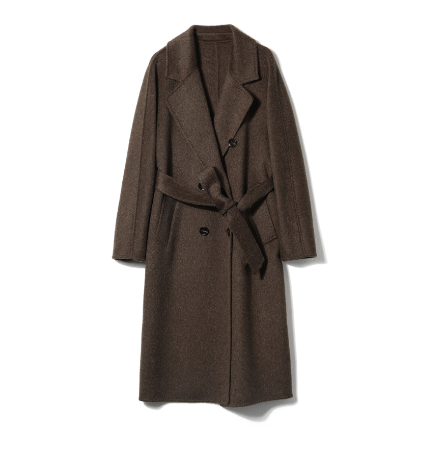 Classic Long Wool-Alpaca Coat – Double-Breasted British Style
