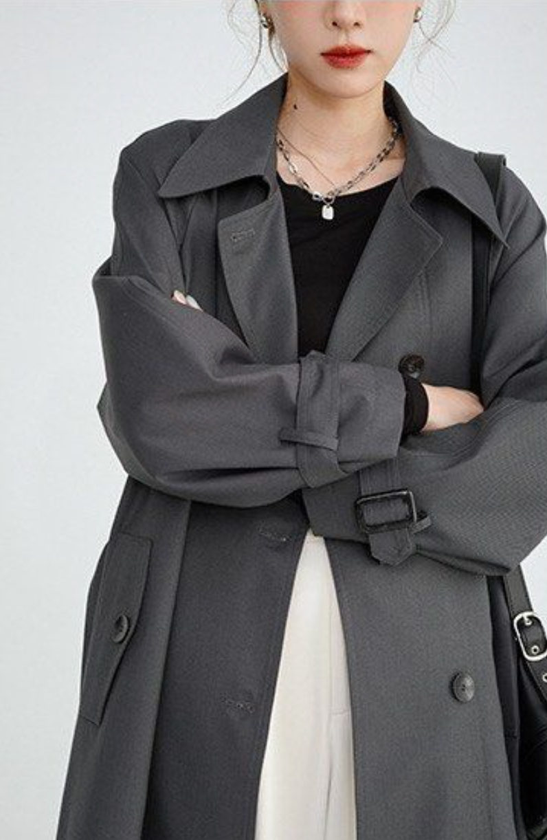 Gray British-Style Trench Coat – Timeless Elegance with Modern Comfort