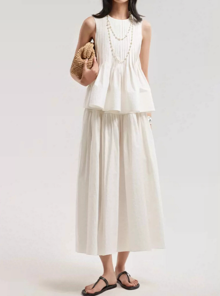 Yellow Top & High Waist Midi Skirt Set