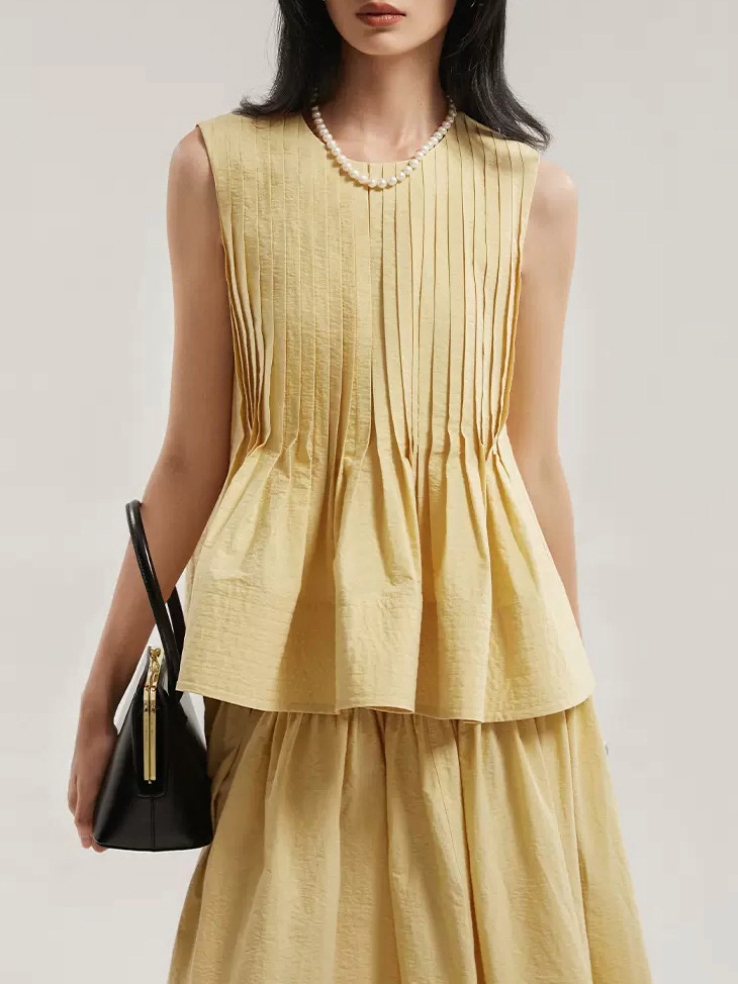 Yellow Top & High Waist Midi Skirt Set