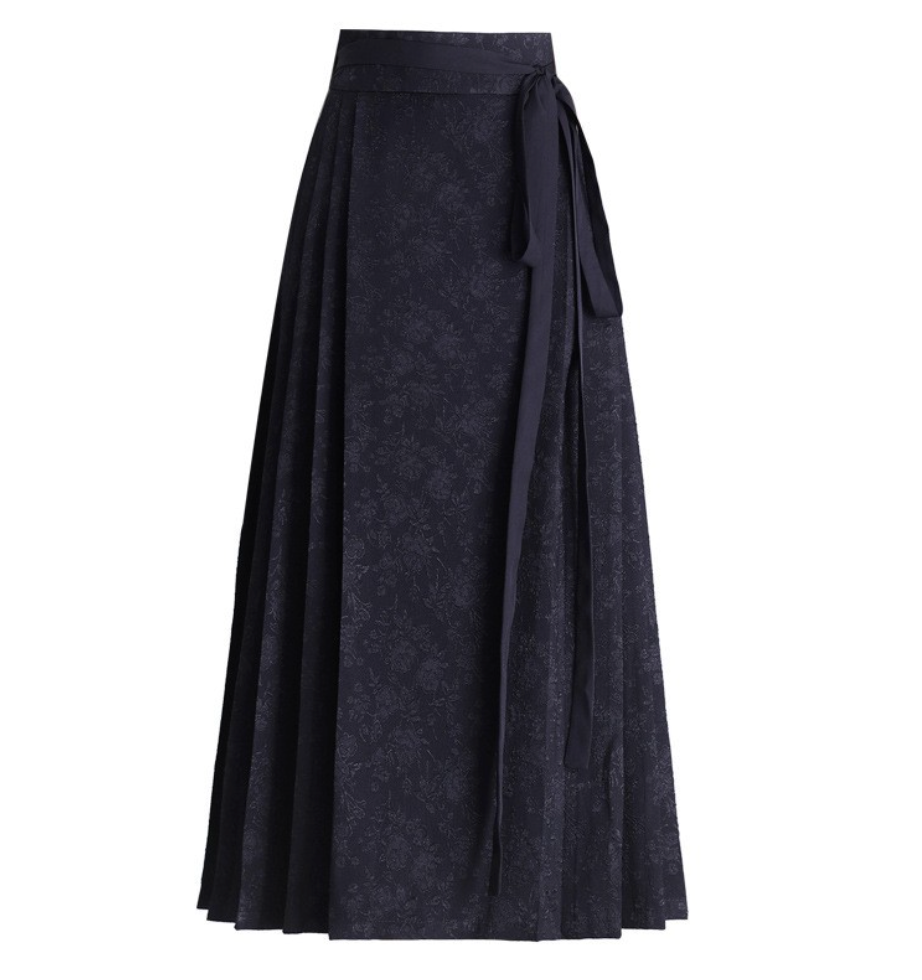 High-Waisted Jacquard Belted Skirt – Elegant A-Line