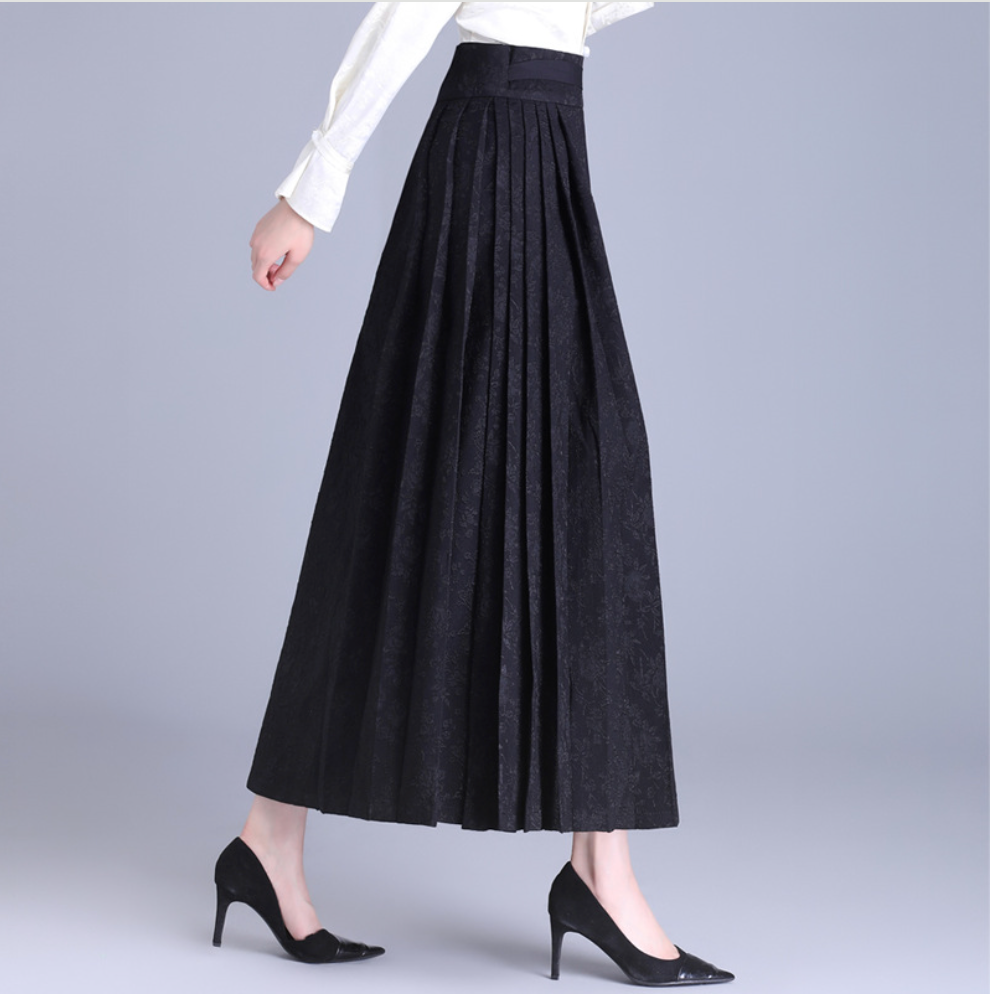 High-Waisted Jacquard Belted Skirt – Elegant A-Line