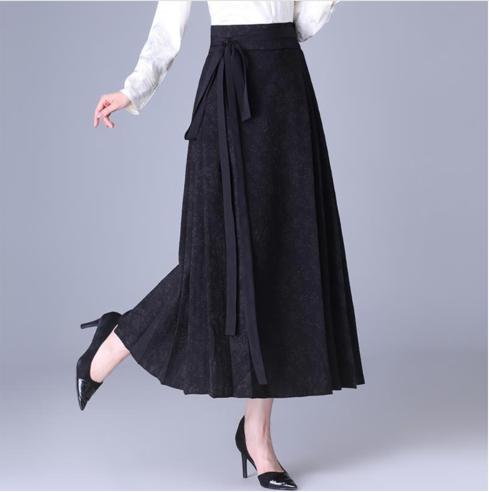 High-Waisted Jacquard Belted Skirt – Elegant A-Line