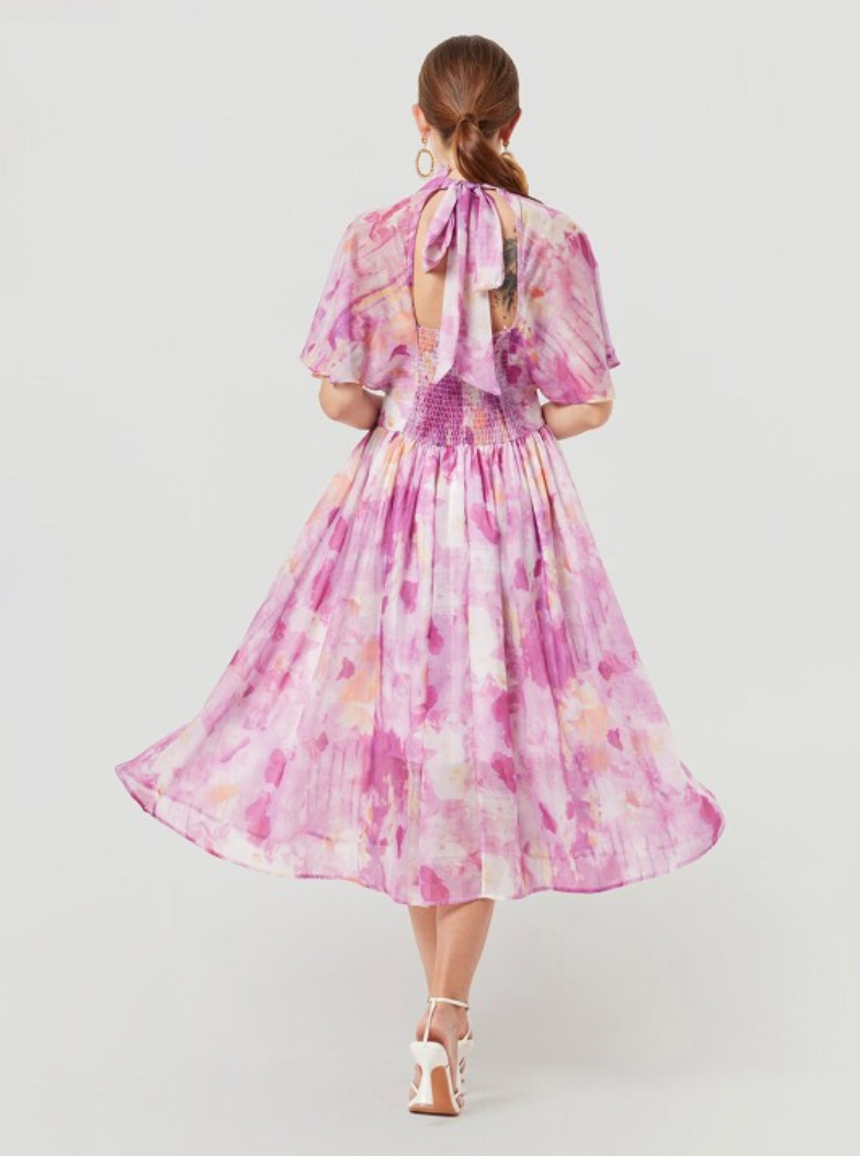 "Sea of Flowers" Backless Midi Dress – Romantic Vintage Charm