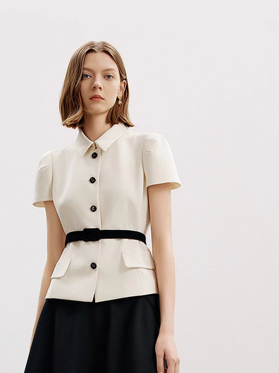 Modern Elegance Buttoned Cropped Jacket – Timeless French Style