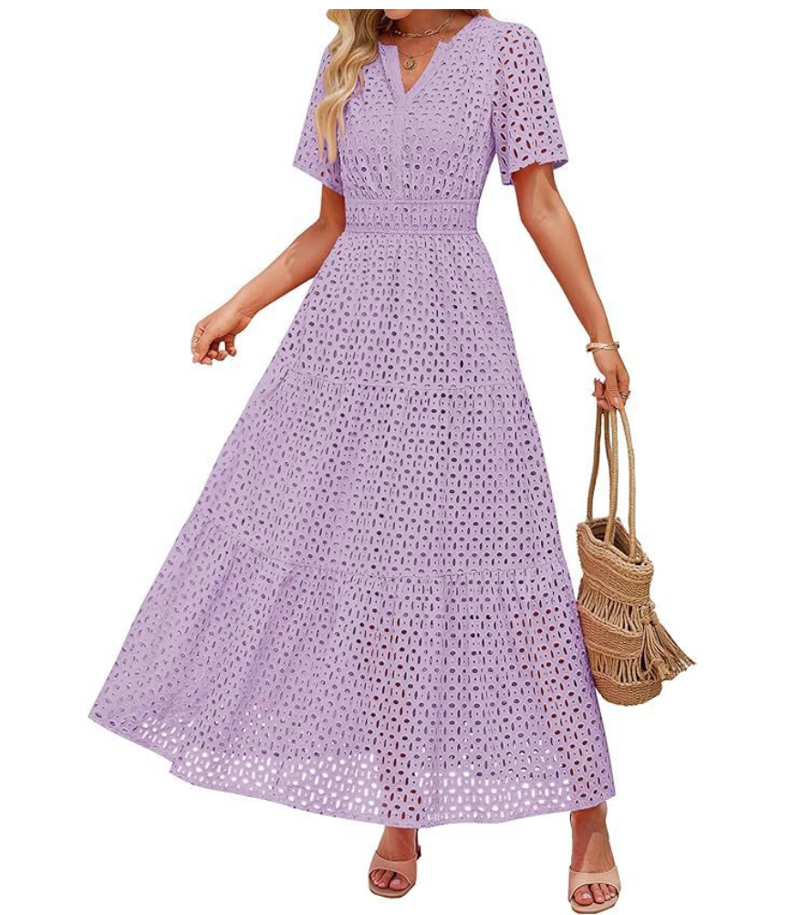 Everyday Long V-Neck Dress with Lace Layers