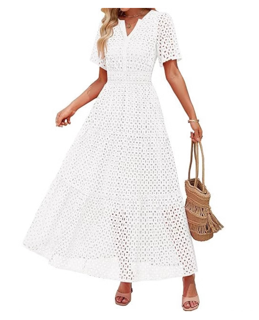 Everyday Long V-Neck Dress with Lace Layers