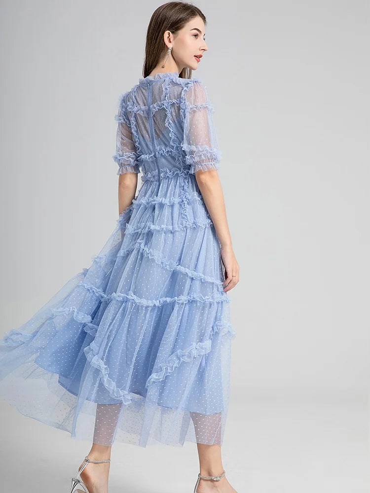 Polka Dot Puff Sleeve Maxi Dress