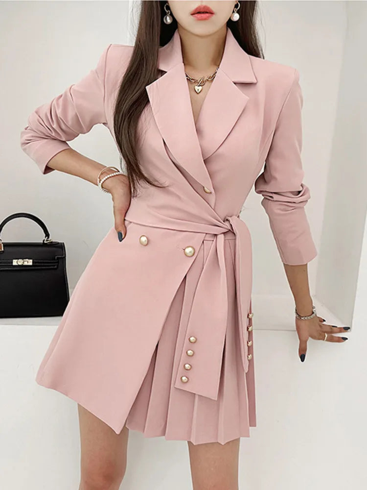 Belted Double-Breasted Short Blazer Dress