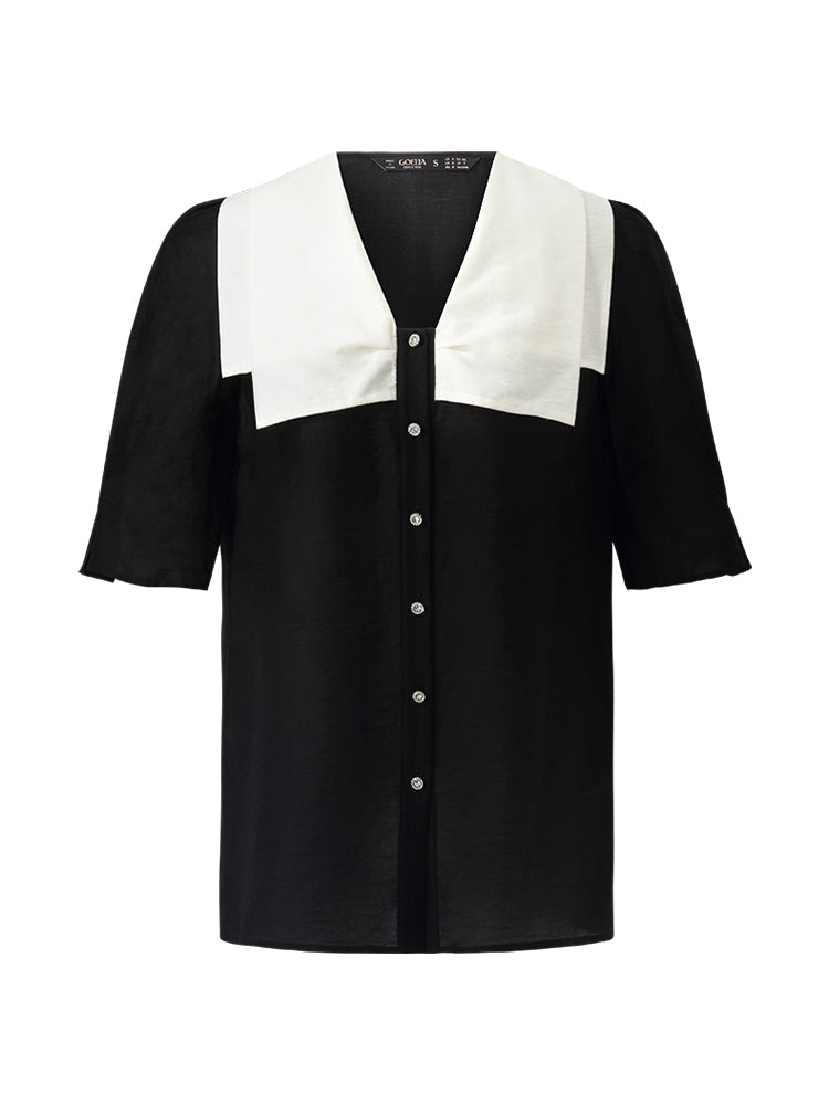 Tencel Patchwork Collar Shirt – Modern Fit, Soft Feel