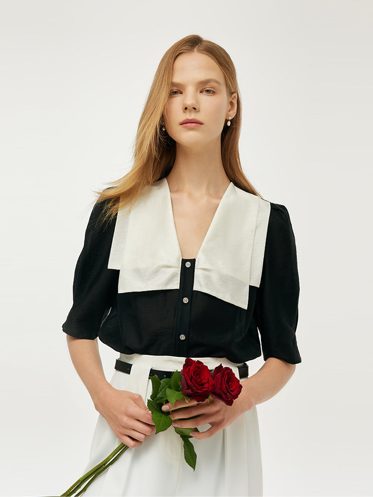 Tencel Patchwork Collar Shirt – Modern Fit, Soft Feel