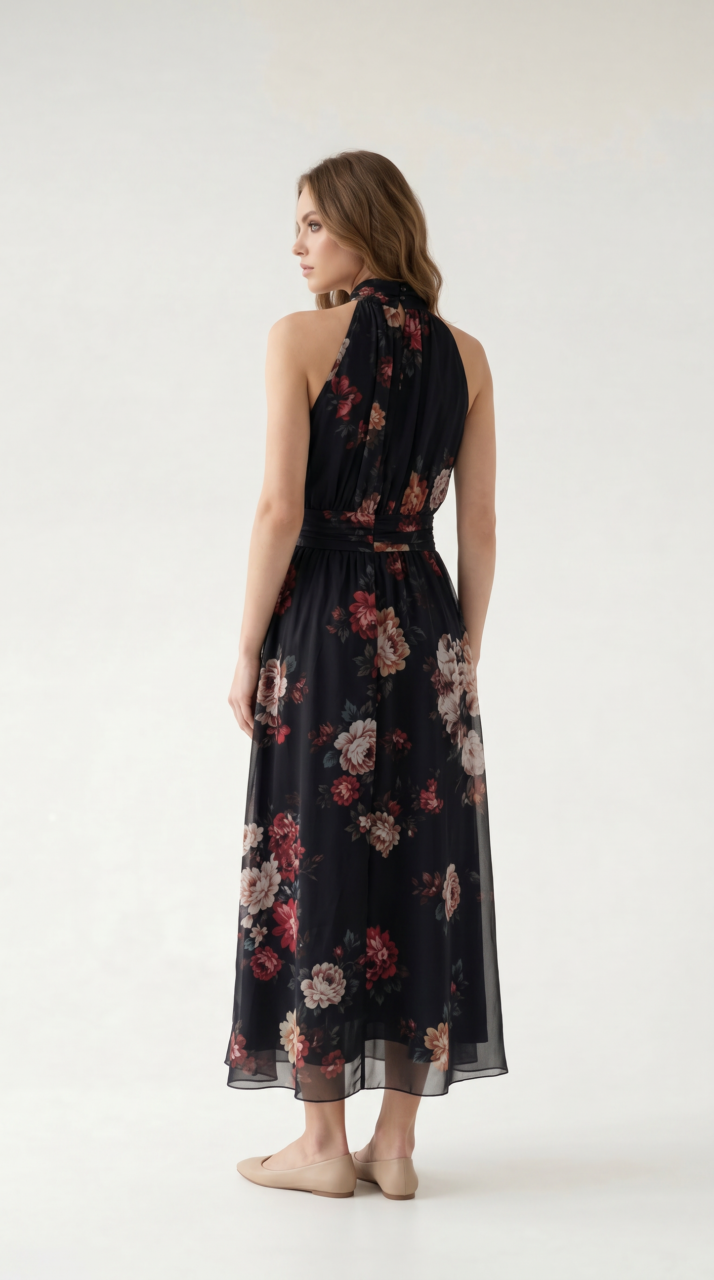 Elara Floral Halter Maxi Dress