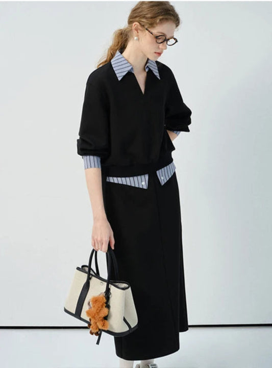 Black Premium Two-Piece Set – Top & Skirt