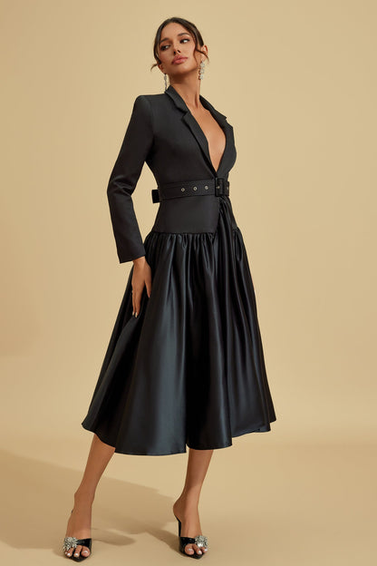 Power Silhouette Blazer Midi Dress – Black