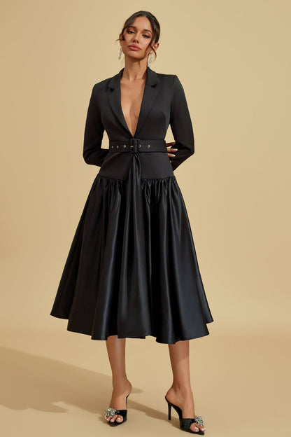 Power Silhouette Blazer Midi Dress – Black