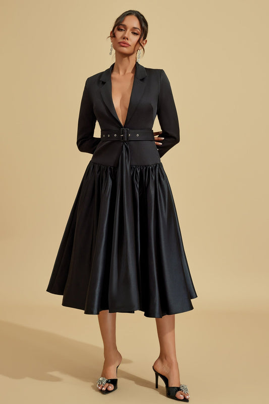 Power Silhouette Blazer Midi Dress – Black