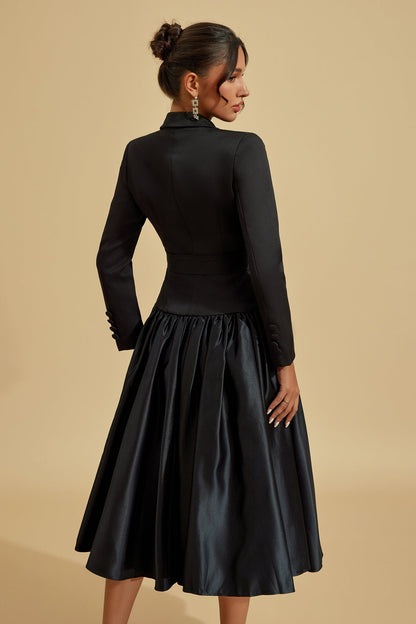 Power Silhouette Blazer Midi Dress – Black