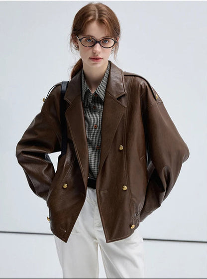 Vintage Brown Leather Jacket – Waterproof, Elegant & Durable