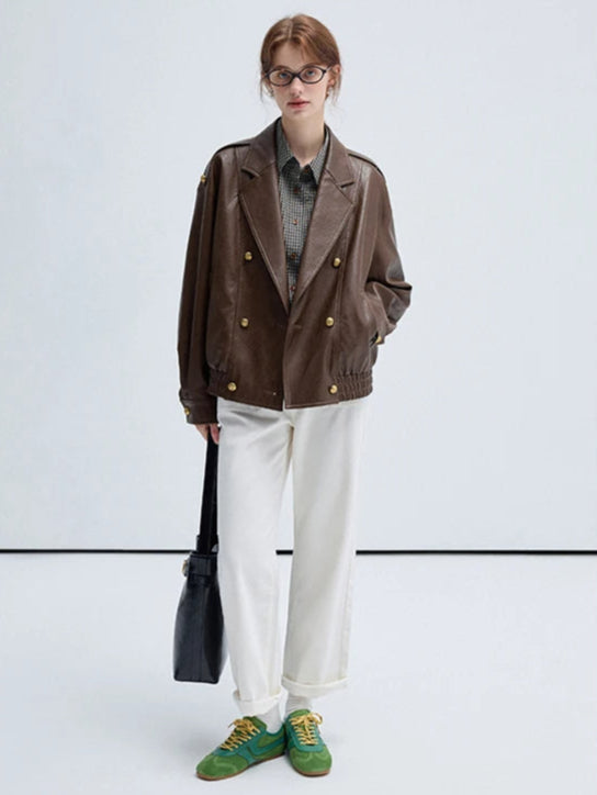 Vintage Brown Leather Jacket – Waterproof, Elegant & Durable