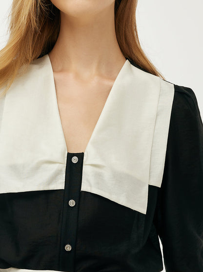 Tencel Patchwork Collar Shirt – Modern Fit, Soft Feel
