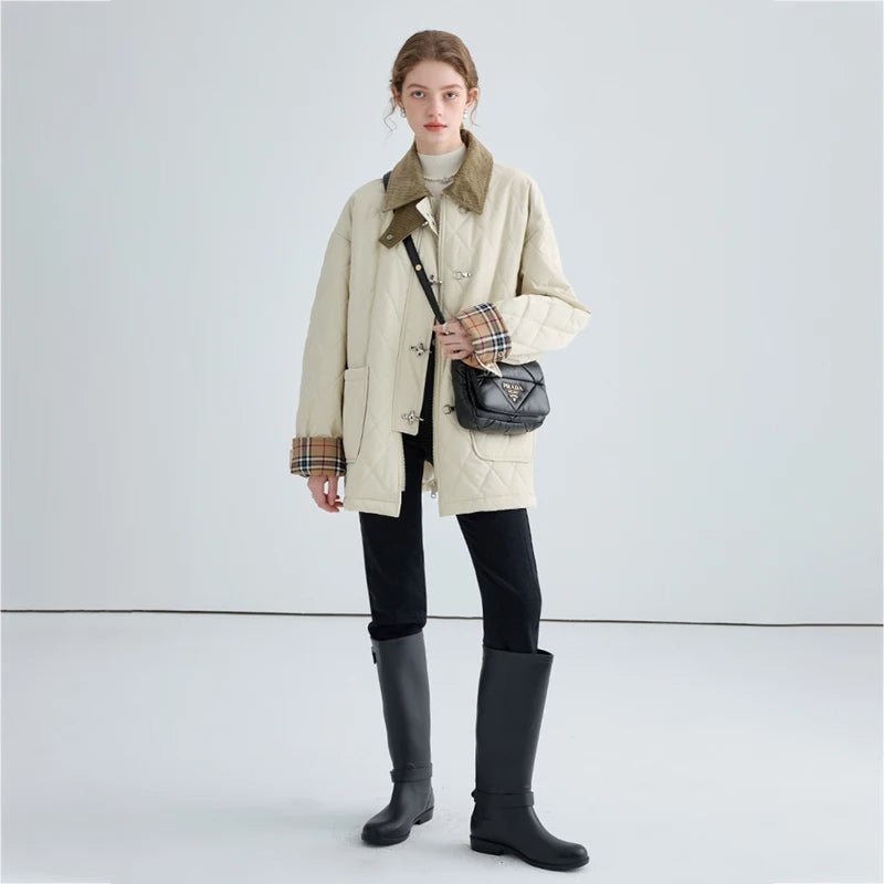 Square Neck Quilted Cotton Padded Jacket