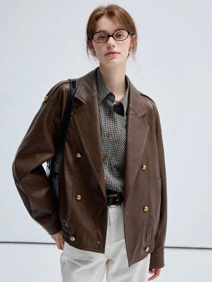 Vintage Brown Leather Jacket – Waterproof, Elegant & Durable
