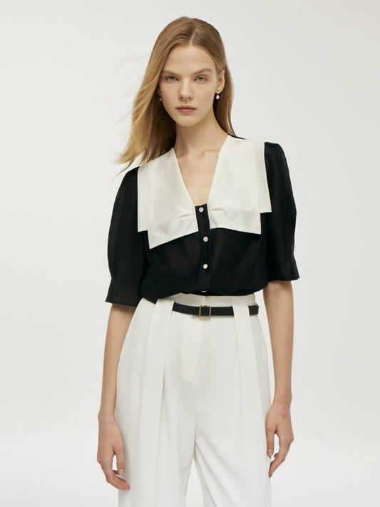 Tencel Patchwork Collar Shirt – Modern Fit, Soft Feel