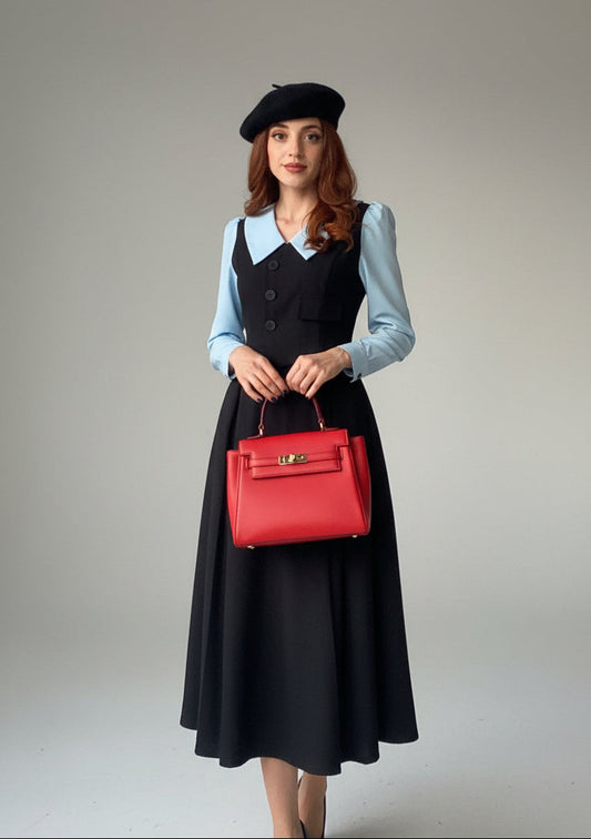 Vintage Color-Contrast Two-Piece Style Dress