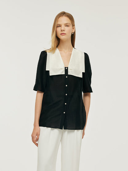 Tencel Patchwork Collar Shirt – Modern Fit, Soft Feel