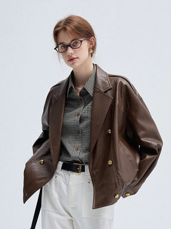 Vintage Brown Leather Jacket – Waterproof, Elegant & Durable
