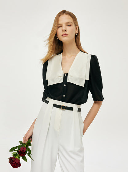 Tencel Patchwork Collar Shirt – Modern Fit, Soft Feel