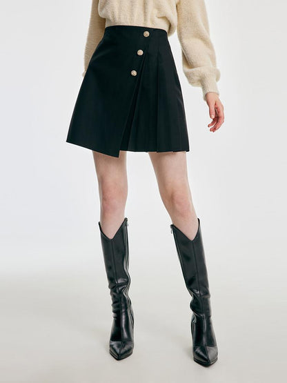 Black Asymmetrical A-Line Mini Skirt – Modern City Style