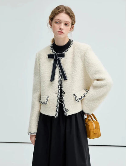 Short Wool Elegant Bow Detail Jacket