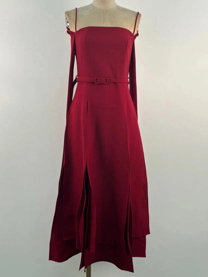 Luxury Cutout High-Neck Maxi Dress – Long Sleeve Red Elegance