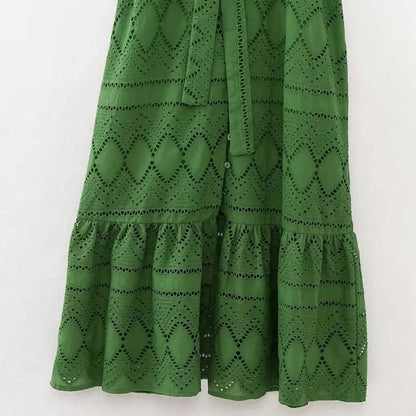 Elegant Embroidered Shirt-Style Midi Dress – Feminine, Cotton Comfort