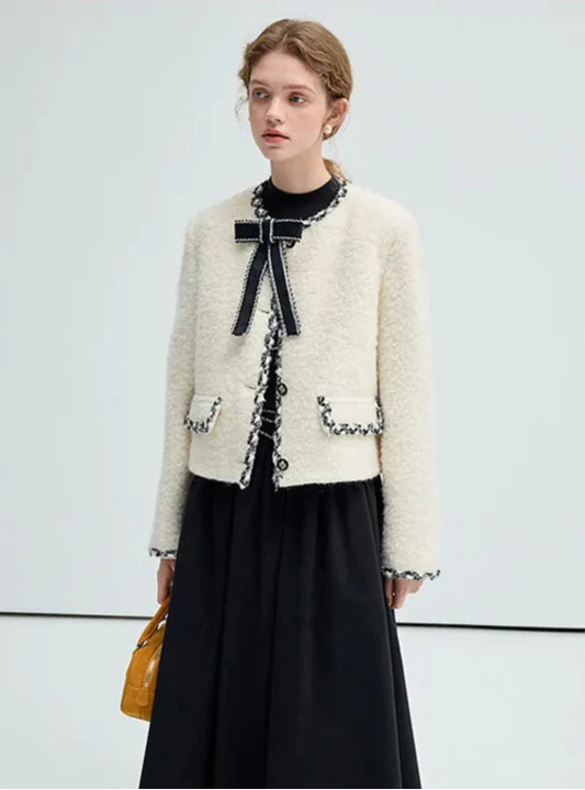 Short Wool Elegant Bow Detail Jacket