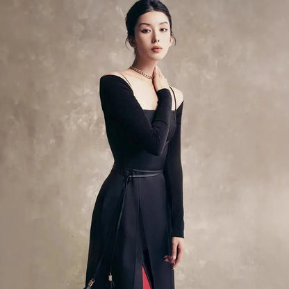 Luxury Cutout High-Neck Maxi Dress – Long Sleeve Red Elegance