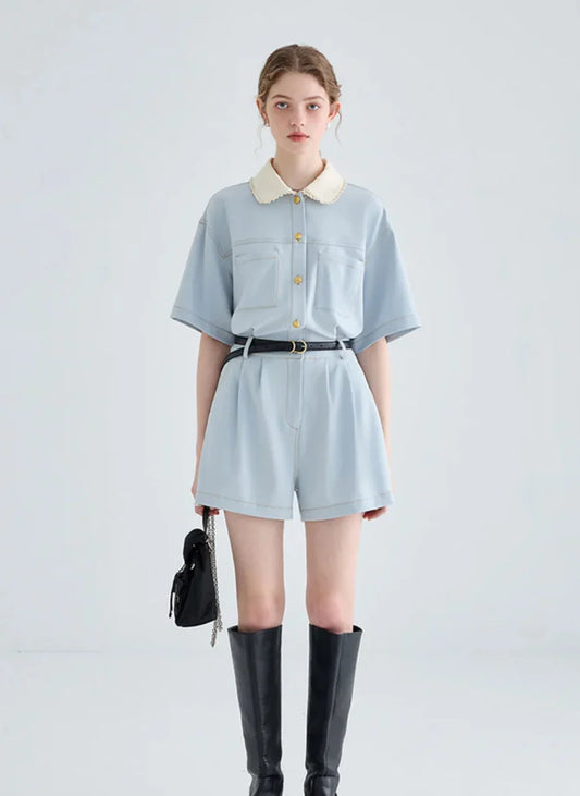 Shirt Collar Short Sleeve Jumpsuit