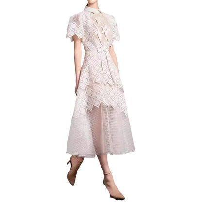 Elegant Lace & Embroidery Detail Midi Dress