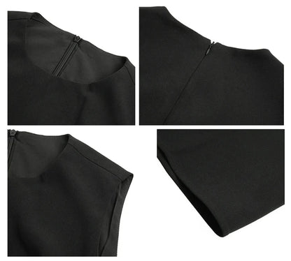 Classic Black Sleeveless A-Line Midi Dress with Slit