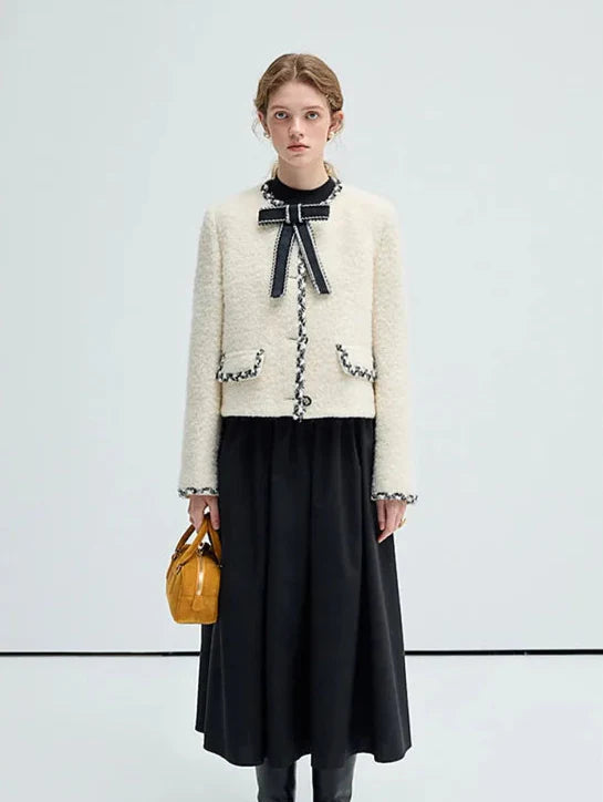 Short Wool Elegant Bow Detail Jacket