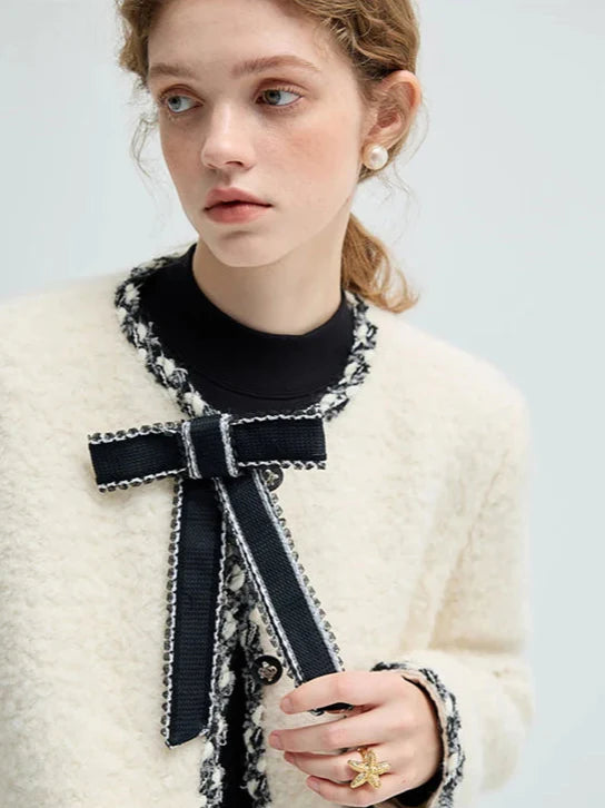 Short Wool Elegant Bow Detail Jacket