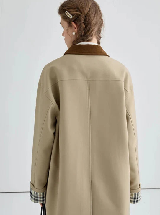 British Style Mid-Length Contrast Color Trench Coat