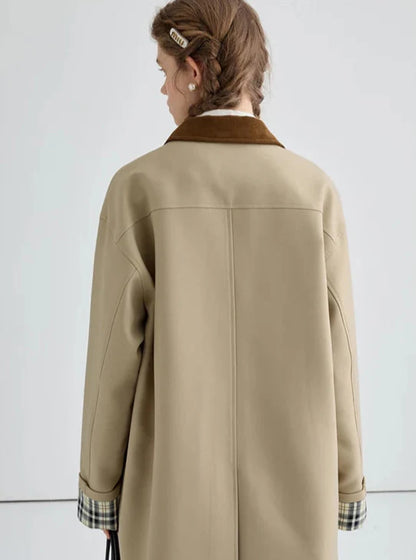 British Style Mid-Length Contrast Color Trench Coat